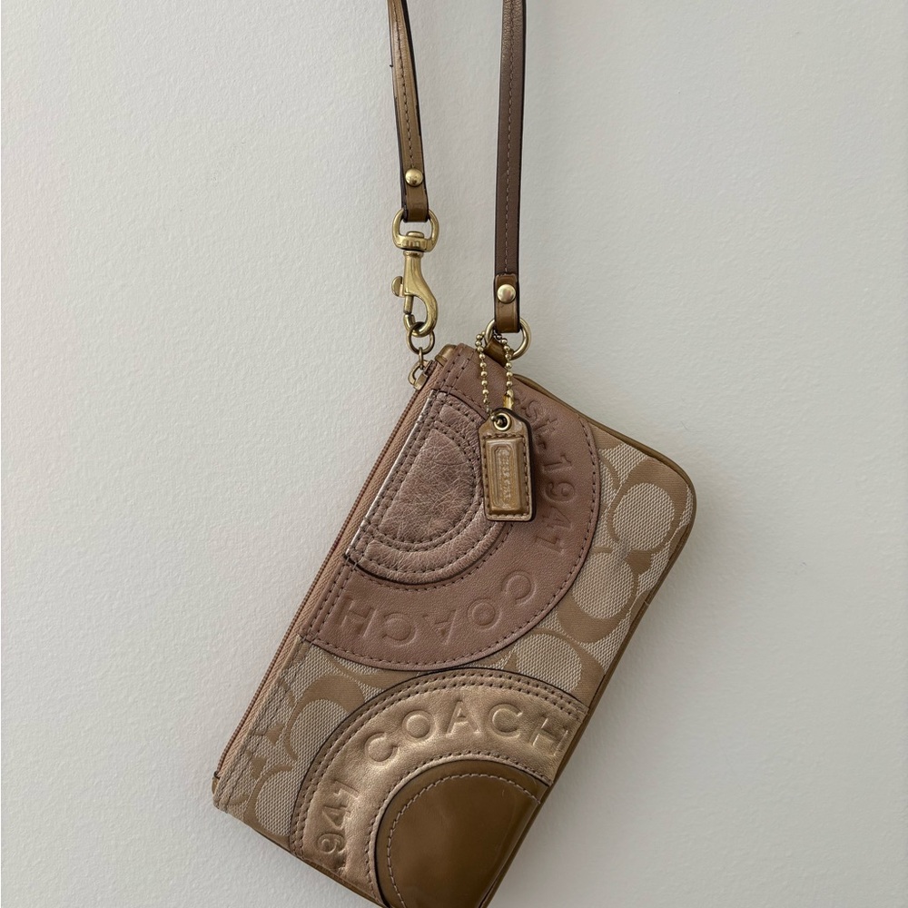 Coach Brown and Metallic Wristlet